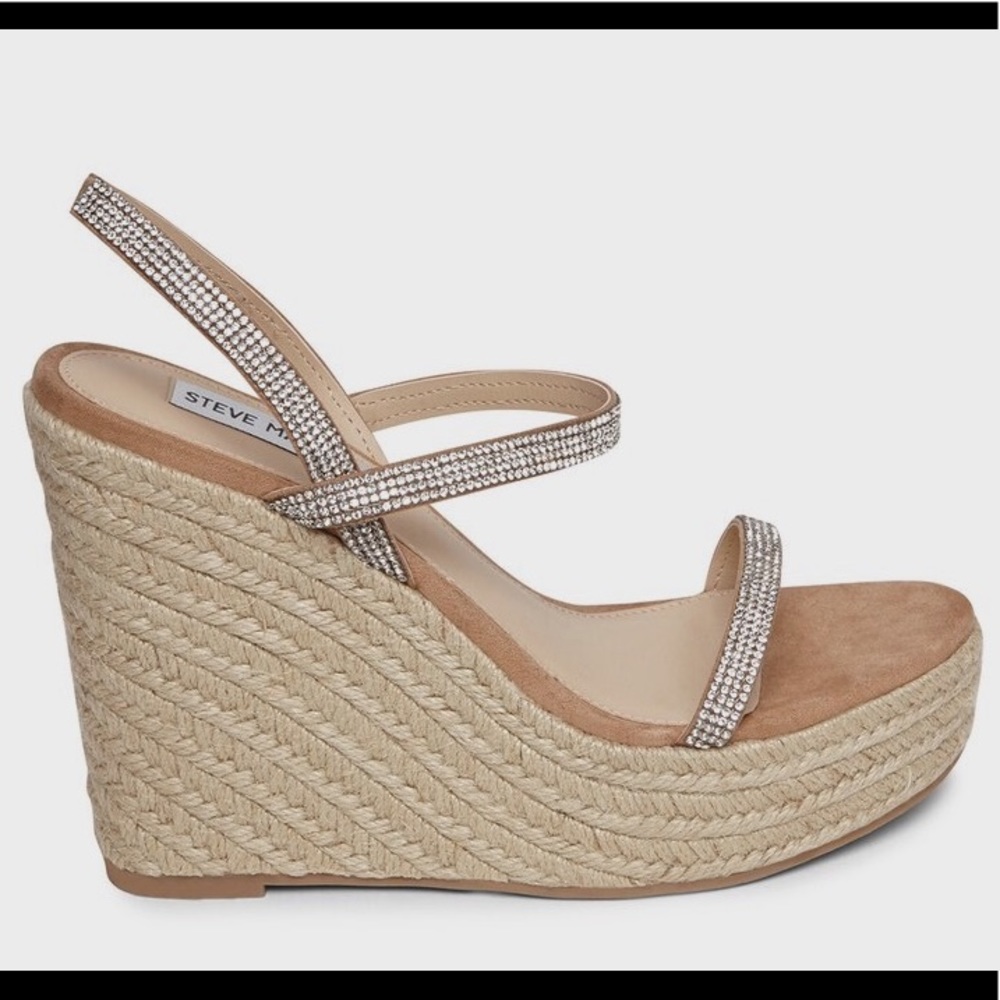 Steve Madden Tan Espadrille Wedge Sandals with Rhinestone Straps